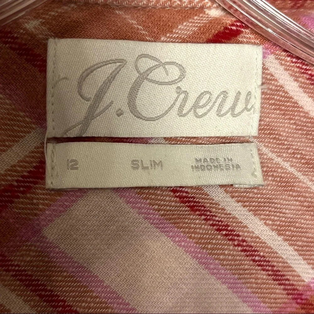 J. Crew Women’s Pink Plaid Flannel Pearl Snap Western Shirt Cowgirl Core Y2K